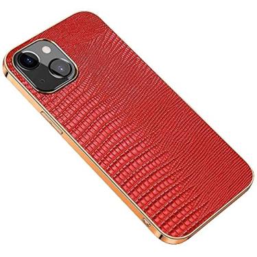 Imagem de IOTUP Capa traseira de telefone com padrão de lagarto, para Apple iPhone 13 Mini (2021) 5,4 polegadas couro moldura dourada capa à prova de choque [proteção de tela e câmera] (cor: vermelho)