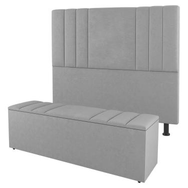 Imagem de Cabeceira E Baú Cama Box King Size Grace 195cm Suede Cinza