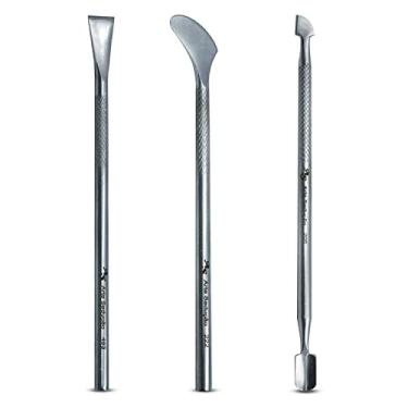 Imagem de Kit 3 Instrumentos Podologia Pedicure Bisturi Largo Espátula Dupla, Aço Inox