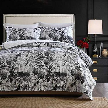 Imagem de Colcha de algodão 230 X 250 cm Colcha com estampa preta e branca patchwork colcha acolchoada roupa de cama 3 peças simples estilo nórdico novo