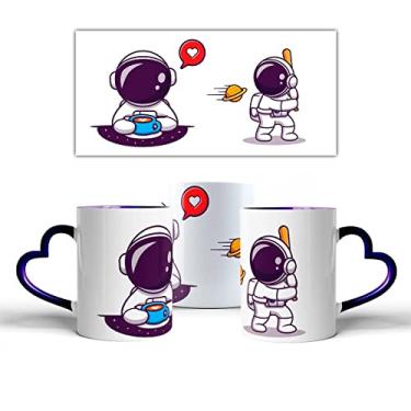 Imagem de Caneca Pop Astronauta Bebendo Café Planetas Coração Azul