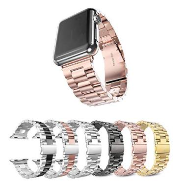 Imagem de Pulseira Metal 3 Elos LTIMPORTS, compativel com Apple Watch 46mm Series 11/10, 45mm Series 9/8/7, 44mm Series 6/5/4/SE, 42mm Series 3/2/1 e Apple Watch Ultra 49mm 3/2/1 (Rose Gold)