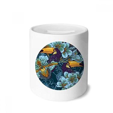 Imagem de DIYthinker Caixa de moedas de cerâmica com padrão contínuo de pássaro de orquídea, presente de cofrinho