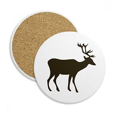 Imagem de Caneca de porta-copos com desenho de animal fofo de veado preto com pedra absorvente de proteção de mesa