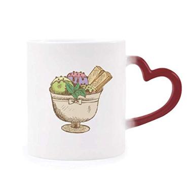 Imagem de Copo de biscoito de folhas com bola de sorvete sensível ao calor, caneca de grés que muda de cor vermelha