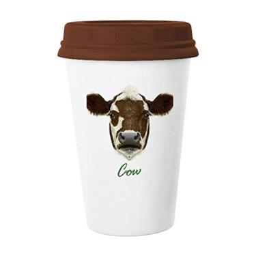 Imagem de Caneca de cerâmica marrom e branca de animais de vaca, copo de cerâmica de vidro para beber café