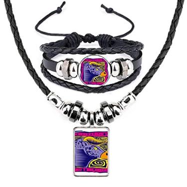 Imagem de Constellation Taurus México Cultura Gravadora Colar de Couro Conjunto de Joias