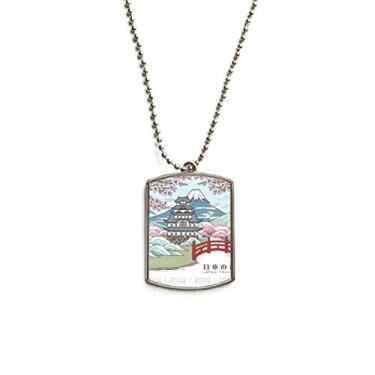 Imagem de DIYthinker Colar de aço inoxidável Mount Sakura Japan Ukiyo-e com pingente de identificação para cães