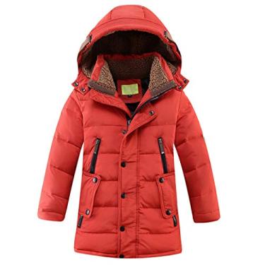 Imagem de WSLCN Casaco infantil com capuz e capuz para inverno, jaqueta longa para uso externo, Laranja, For 130cm