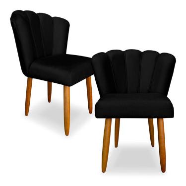 Imagem de Kit 2 Cadeiras de Jantar Pétala Estofada Pés Palito Veludo Preto - Montanaris Decor