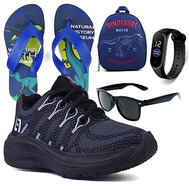 Imagem de Tenis Infantil De Amarrar Meninos Leve Desenhos LIGHT + Mochila Chinelo Oculos Relogio Cor:Preto;Tamanho:27