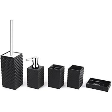 Imagem de Conjunto De 5 Peças Para Banheiro, Banheiros Principais, Banheiros Familiares, Banheiros De Hóspedes, Escova De Vaso Sanitário, Frasco De Loção, Suporte Para Escova De Dentes, Caixa De Sabonete, C