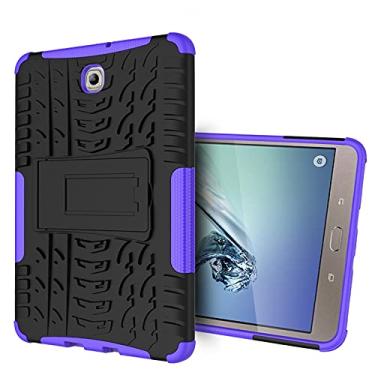 Imagem de Capa para tablet, capa protetora, capa para tablet compatível com Samsung Galaxy Tab S2 8 polegadas/T710 textura de pneu à prova de choque TPU+PC capa protetora com suporte de alça dobrável (cor: roxo)