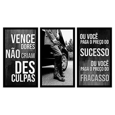 Imagem de Kit 3 Quadros Decorativos COM MOLDURA para Escritório Frases de Motivação Sucesso