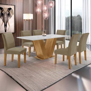 Imagem de Conjunto Sala de Jantar Mesa 160x80cm Tampo MDF com 6 Cadeiras Espanha Yescasa  Ypê/Grafite/Suede Marrom Claro