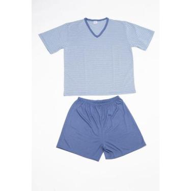 Imagem de Pijama Curto Listrado Masculino Gislal- Azul