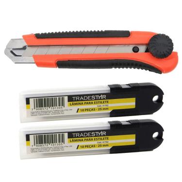 Imagem de Estilete Profissional 25mm Com Trava Emborrachado + Lamina