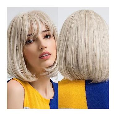 Imagem de Perucas Perucas platinadas para mulheres brancas perucas curtas bob com franja cabelo sintético natural Perucas de renda