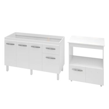 Imagem de Armário Gabinete pia de 140 cm Camile com Balcão multiuso micro-ondas Forno Elétrico Ângela Branco