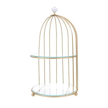Imagem de Earring Organizer Mirror Metal Bird cage Cupcake Stand, 2 Tier Glass Birdcage Cake Stand, Gold Bird cage Cake Stand for Birthday Wedding Party Display Wedding Decor (Color : Golden, Size : 440.0 Gra
