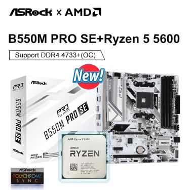 Imagem de Asrock-Kit para Placa-Mãe AMD Ryzen 5 5600  B550M Pro SE  B550  AM4 DDR4  128GB  PCI-E 4.0 M.2  SATA