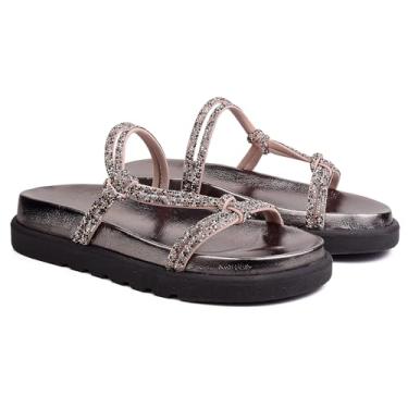 Imagem de Sandália Papete Feminina Brilho Flat Marcella (PRATA/V, BR, Adulto, Numérico, 38)