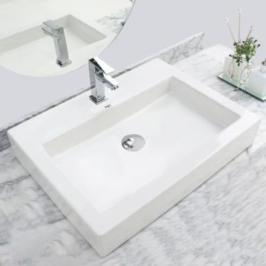 Imagem de Kit Cuba Pia Louça Cerâmica Banheiro C/ Torneira E Válv S05