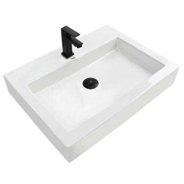 Imagem de Kit Cuba Pia Louça Cerâmica Banheiro C/ Torn E Vál Preta S07