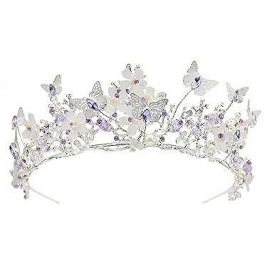 Imagem de Brihasory Coroa de aniversário da rainha das borboletas tiaras douradas para noivas, tiara de cristal com strass para casamento princesa real, festa Costmue, Natal, Dia das Bruxas,