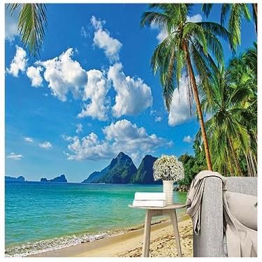 Imagem de TUYIFA Papel de parede mural de paisagem 3d à beira-mar coqueiro sala de estar sofá sala de jantar quarto TV mural de parede papel de parede (158''x110'' (400x280cm), figura 13)