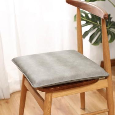 Imagem de HotcoS Almofada de assento de escritório de couro PU de cor sólida à prova d'água almofada de cadeira de espuma de memória almofada de cadeira dupla para escritório doméstico ao ar livre