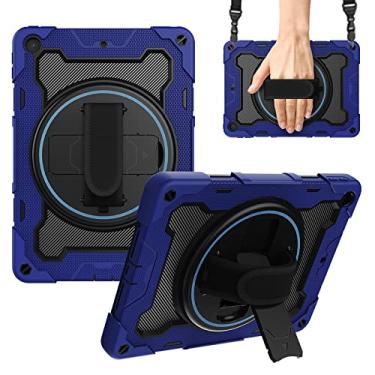 Imagem de QYiiD Capa para Lenovo Tab K10 2021/M10 FHD Plus 10,3 polegadas (2020 2ª geração), capa protetora resistente para crianças com suporte giratório de 360° e alça de ombro para TB-X606F/TB-X606X, azul