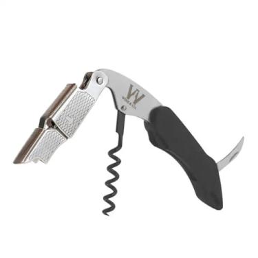 Imagem de Abridor De Vinho Profissional Wine & Cia Tipo Sommelier Saca Rolhas 2 Tempos Com Serrilha Em Aço 304 (ABS Preto)