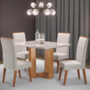 Imagem de Conjunto Sala de Jantar Mesa Caxias 6 Cadeiras Cristal Viero - Mel/Off White/Veludo Marfim