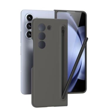 Imagem de AWINNER Capa de telefone compatível com Samsung Galaxy Z Fold5 Slim S Pen com caneta S compacta integrada, suporte e compartimento de armazenamento para caneta (preto)