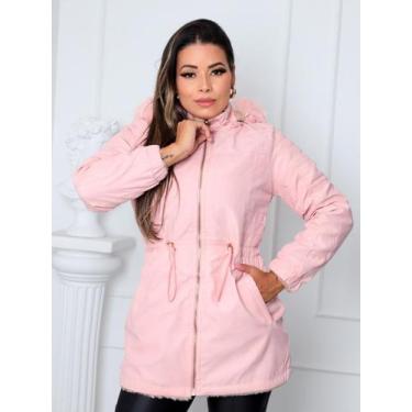 Imagem de Jaqueta Parka Sarja Feminina Dupla Face Rosa - Ast Store