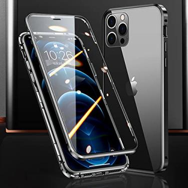 Imagem de Capa de telefone magnética de vidro dupla face com estrutura de metal para iPhone 15 14 13 12 Pro Max X XS 8 7 14 Plus 13 12 Capa de lente de câmera, preta, para iPhone 6S Plus