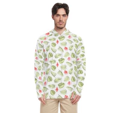 Imagem de Moletom masculino com capuz de manga comprida FPS 50 + camisetas masculinas de secagem rápida, palmeira tropical, folhas e flores, Folhas e flores tropicais de palmeira de verão, GG