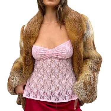 Imagem de Top cropped sexy de renda transparente para mulheres verão costas nuas festa clube colete regata Y2K moda básica camiseta, Uma blusa de renda rosa, M