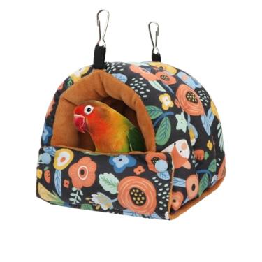 Imagem de Wontee Casa de ninho de pássaros inverno quente cabana aconchegante cama de pássaro rede suspensa para papagaios periquitos caique senegal calopsitas conures (pequeno, preto)