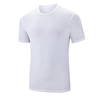 Imagem de Camiseta atlética masculina de manga curta, respirável, elástica em 4 direções, lisa, ultramacia e macia para treino, Branco, 3G