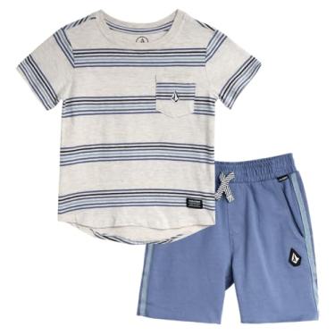 Imagem de Volcom Conjunto de shorts para meninos - camiseta de manga curta de 2 peças e shorts de moletom felpudo francês - conjunto de roupa de verão para meninos (2-7), Azul, 6