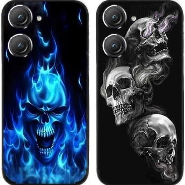 Imagem de 2 peças Cool Flame Skull TPU Gel Silicone Capa de telefone traseira para Asus Zenfone 8/9/10 (Asus Zenfone 9)