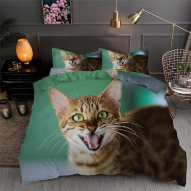Imagem de Jogo de cama de capa de edredom de gato leopardo Queen Animal 3 peças de microfibra macia texturizada 228,6 cm x 228,6 cm e 2 fronhas, com fecho de zíper e laços