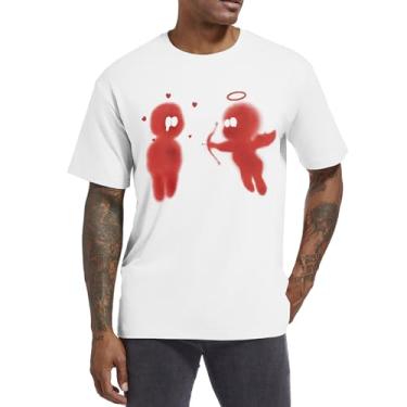 Imagem de Bobeutou Camiseta masculina grande vintage estampada Cupid's Love Arrow camisetas folgadas streetwear retrô casual, Branco, P