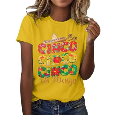Imagem de Duobla Cinco De Mayo camisetas femininas mexicanas mexicanas Fiesta de verão estampadas camisetas engraçadas blusas fofas roupas modernas, A-4-amarelo, M