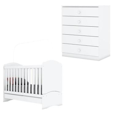 Imagem de Berço Nacional e Cômoda Infantil Bala de Menta Branco - Henn
