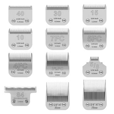 Imagem de YAZIYIR Kit de lâminas de cerâmica destacáveis para cães de estimação, compatível com cortadores Andis, Oster A5, Wahl KM10, comprimento de corte 1/100" (0,25 mm) a 3/4" (19 mm), pacote com 12