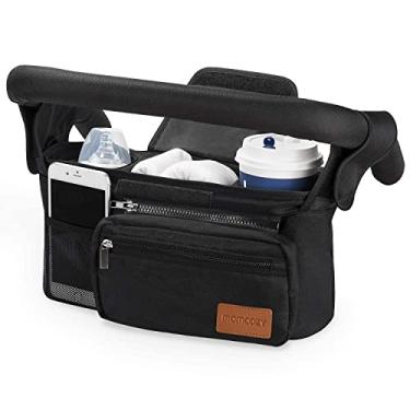 Imagem de Organizador universal para carrinhos Momcozy com porta-copos isolado, bolsa para celular removível e alça de ombro, adequado para carrinhos como Uppababy, Baby Jogger, Britax, BOB, guarda-chuva e