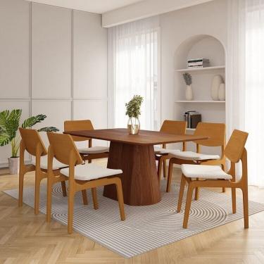 Imagem de Conjunto Baobá 160cm com 06 Cadeiras Jandaia Cabecasa Madeiramadeira Cinamomo/Amêndoa/Bege